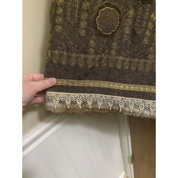 Peter Nygard Wool Embroidered Brocade Textured Skirt Removable Fur Trim Size 10 - Picture 5 of 16